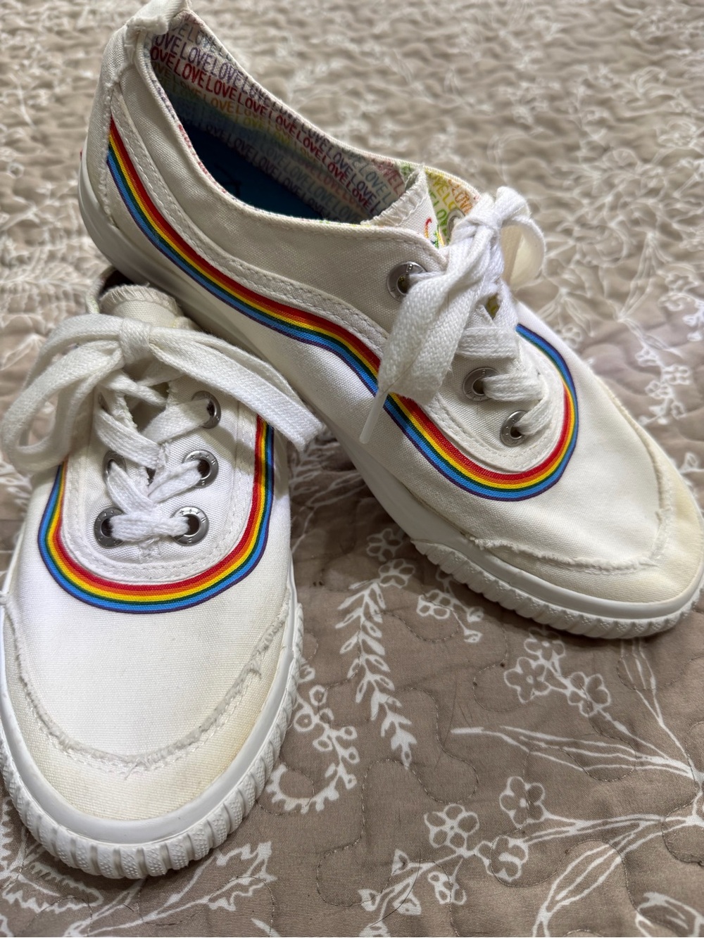 Blowfish White Canvas Sneakers with Rainbow Trim